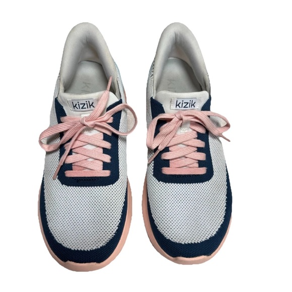 Kizik Athens Bahama Sneaker Women 9.5 Men 8 White Blue Hands Free Slip On Shoes - Picture 2 of 12